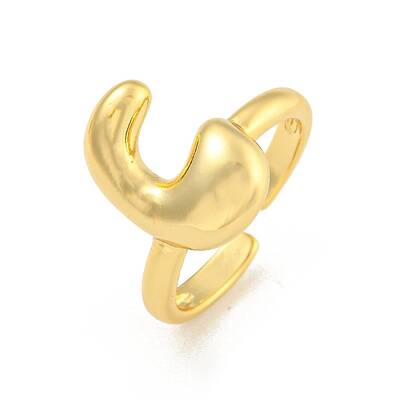 Brass Letter Open Cuff Rings for Women