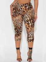 Women's Leopard Print / Solid Capri Pants, Casual Comfy High Waist Skinny Capri Pants for Daily Wear, Ladies Bottoms for All ...