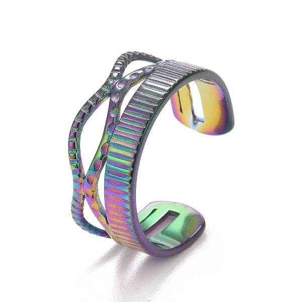 Ion Plating(IP) 304 Stainless Steel Oval Wrap Open Cuff Ring for Women