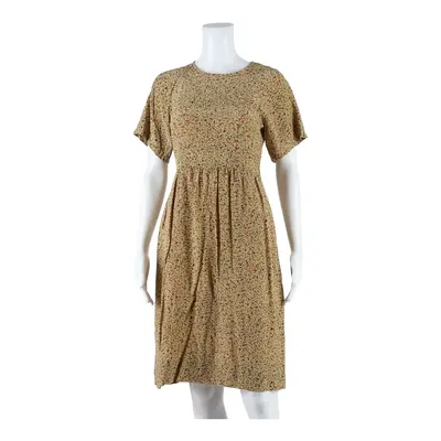Womens A-Line Dress Beige Floral Short Sleeve Knee Length S