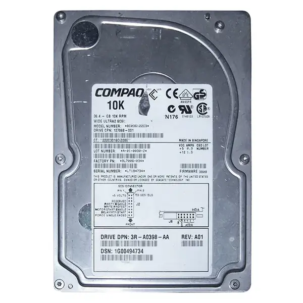 127968-001 HP 36.4GB Ultra-320 SCSI 10000 3.5-inch Hard Drive