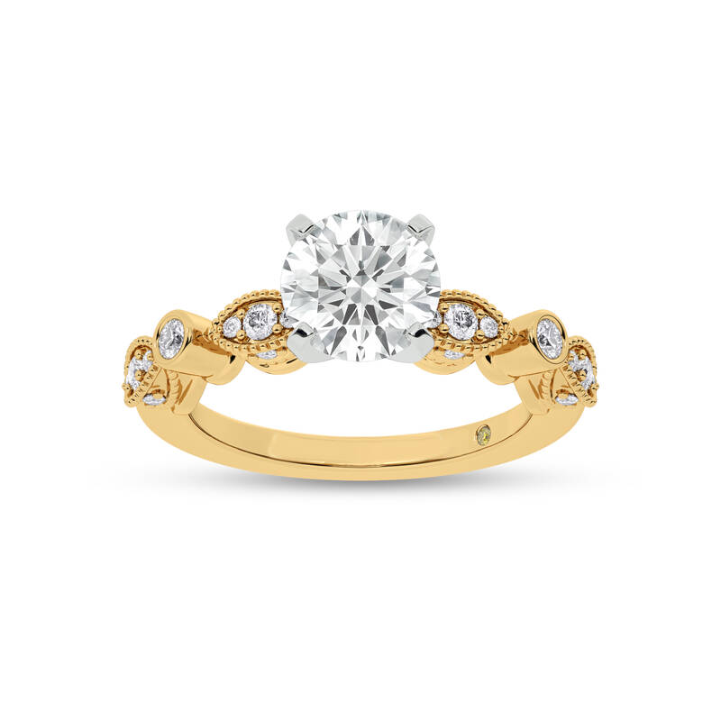 Arcan Vintage Inspired Bezel and Pavé Set Round Lab Diamond Engagement Ring | 10K Yellow Gold 3 7/8 CT. TW.