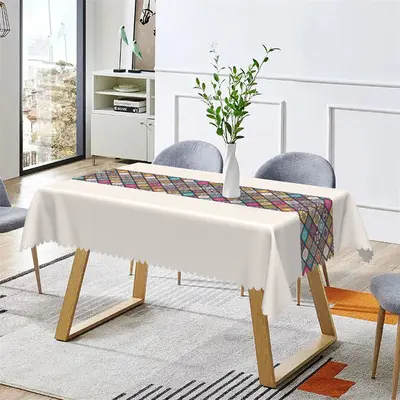 Mandala Plaid Kitchen Beige Rectangle Tablecloth - Aperturee