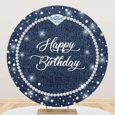 Pearl Necklace Diamond Denim Round Birthday Backdrop
