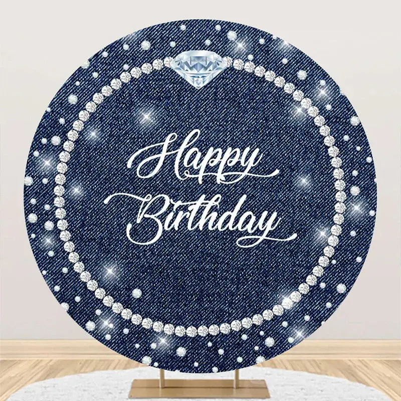Pearl Necklace Diamond Denim Round Birthday Backdrop