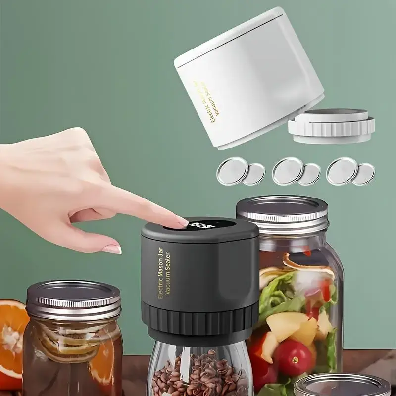 Electric Mason Jar Vacuum Sealer, 1 Count Portable Electric Vacuum Sealer with Can Opener & 10 Sealing Caps, USB Rechargeable...