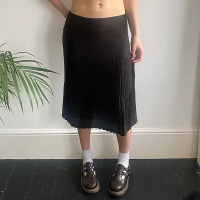 Leonora Midi Pleated Skirt - Medium Brown Wool