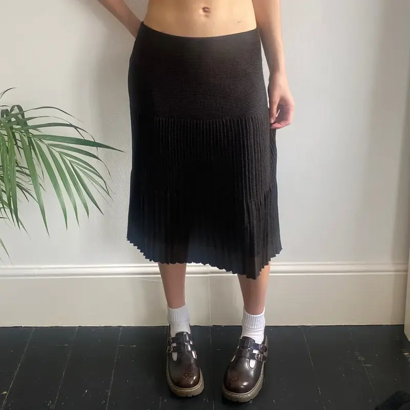 Leonora Midi Pleated Skirt - Medium Brown Wool