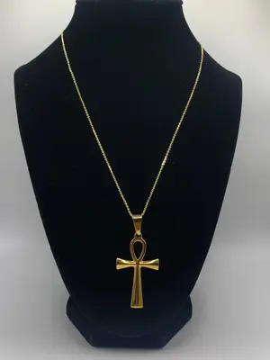 Gold Ankh Necklace 18K Egyptian Ankh Pendant Necklace 17.5 Inch Chain with 2 Inch Extender Lobster Claw Clasp 44.5mm x 25.5mm...