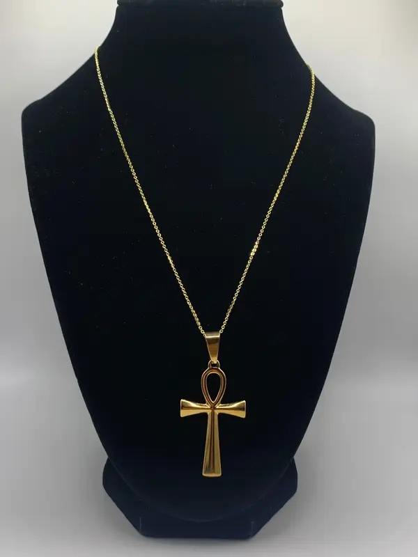 Gold Ankh Necklace 18K Egyptian Ankh Pendant Necklace 17.5 Inch Chain with 2 Inch Extender Lobster Claw Clasp 44.5mm x 25.5mm...