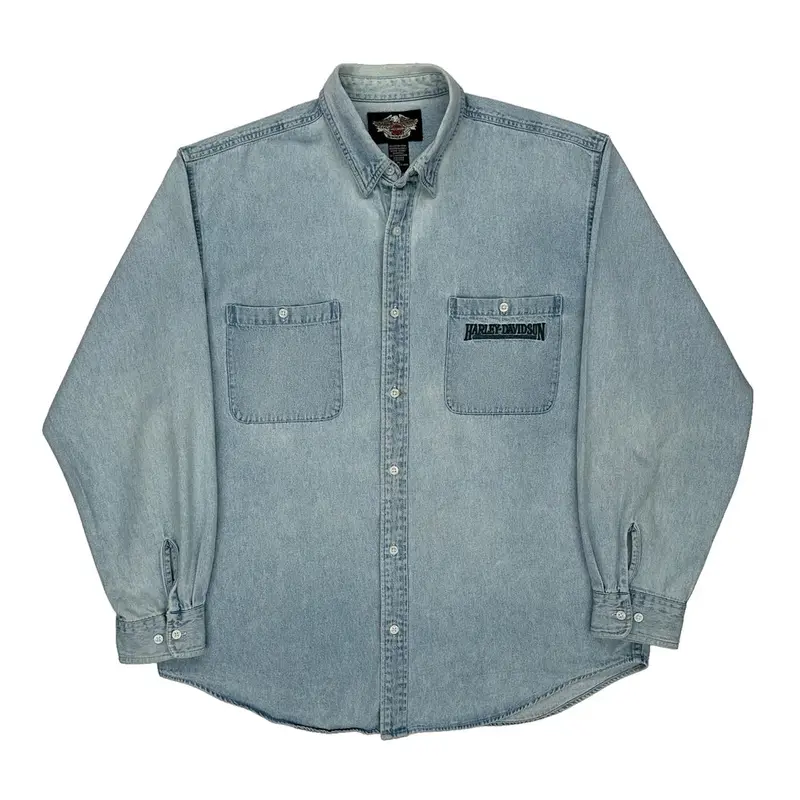 Harley Davidson Denim Shirt - XL Blue Cotton