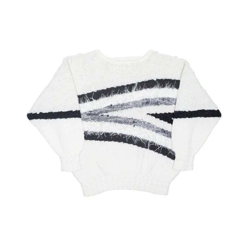 Patterned Jumper White Crazy Pattern Tight Knit Womens M