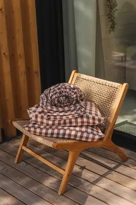 Linen sheets set in Mocha Gingham | Size: US King DEEP + King pillowcases