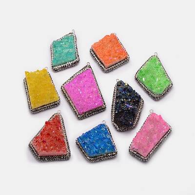 Electroplate Natural Druzy Quartz Crystal Pendants