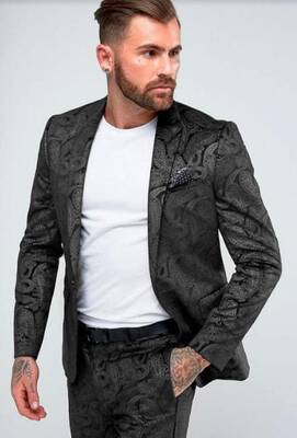 Paisley Suit - Paisley Tuxedo - Floral Suit - Flower Suit - Black