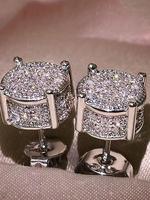 Round Shaped Zirconia Decor Stud Earrings, Fashionable Zircon Inlaid Jewelry for Women & Men, Trendy All-match & Exquisite Je...