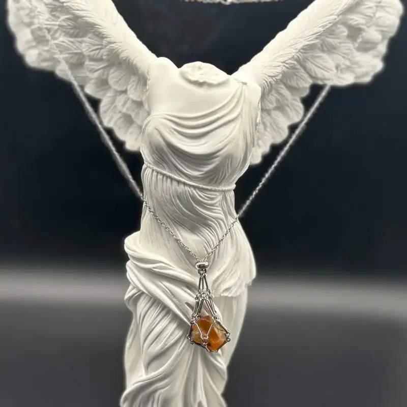 [Crescent Cast] Crystal Cage Pendant Necklace (Swappable Stone Design)