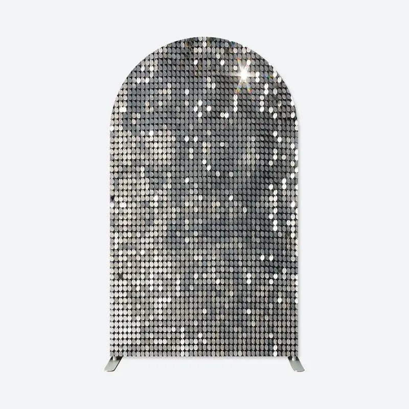 Aperturee Silver Dance Party Double Sided Chiara Arch Backdrop | Round Arch Backdrop Cover | Wedding Arch Backdrop | Circle A...