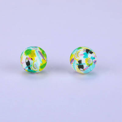Printed Round with Bird Pattern Silicone Focal Beads
