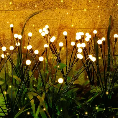 BORNERWHITE LED Spring Solar Swaying Lights Outdoor Solar Powered Firefly Lights Garden Decor Waterproof Pathway Light Sway b...