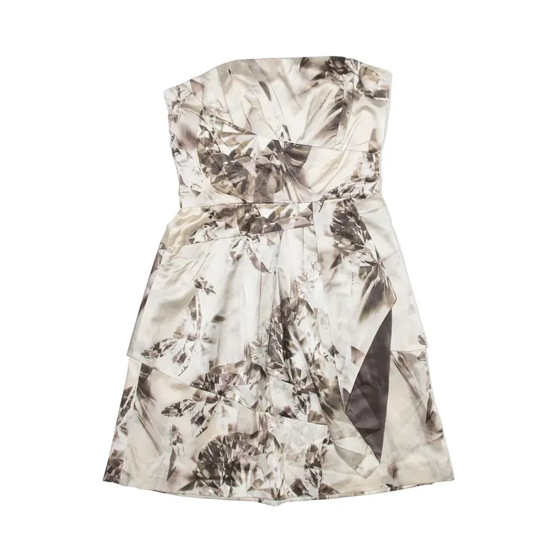 KAREN MILLEN Mini Dress Cream Floral Satin Sleeveless Short Womens UK 4
