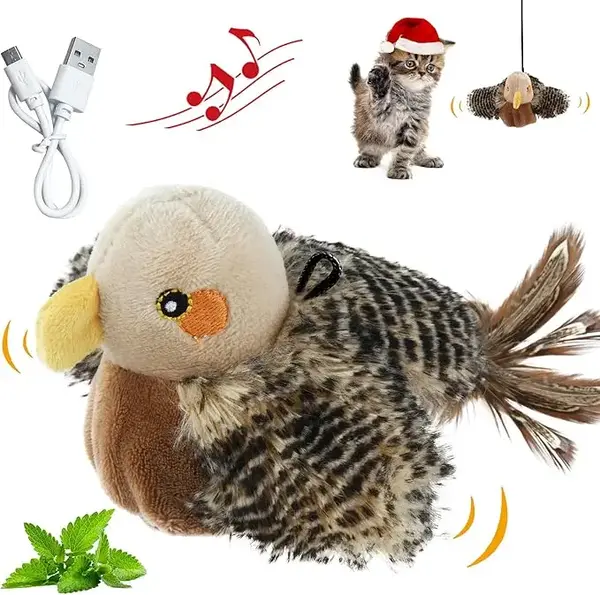Flapping Bird Cat Toys for Indoor Cats, Rechargeable Lifelike Interactive Bird Cat Toy Tweet, Flapping Wings & Lively Chirpin...