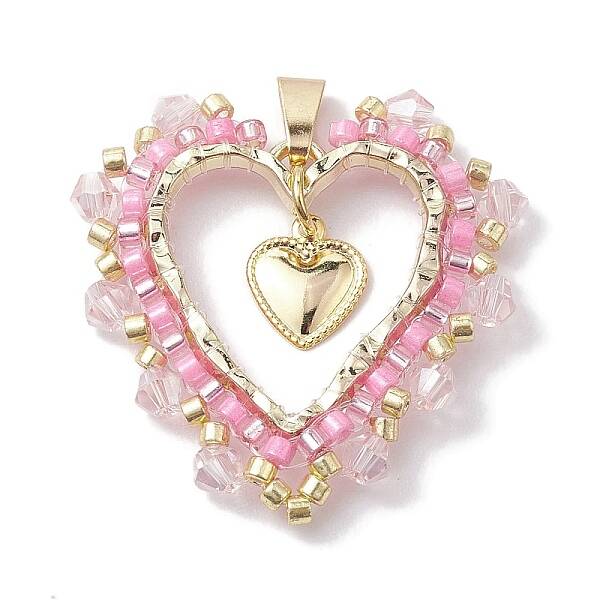 Seed Glass & Alloy Heart Pendant