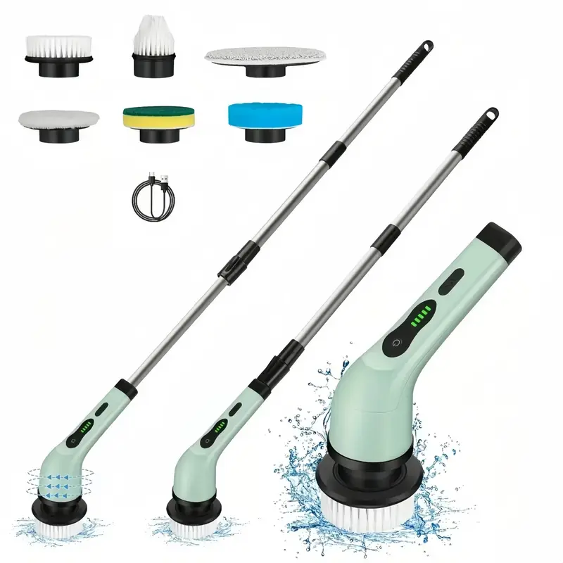 Electric Cleaning Brush Power Scrubber, Rechargeable Bathroom Cleaning Brush, Spin Electric Scrubber with 6 Interchangeable ...