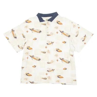 NATURAL ISSUE Nautical Mens Polo Shirt Cream Crazy Pattern XL