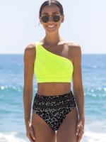 Popvil Wild Leopard Cutout One Shoulder Neon Bikini Set Tummy Control High Waisted Swimsuit for Women, Neon Bathing Suit,deal...