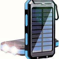 Solar Powered Power Bank, 10000mAh Portable Solar Phone Charger with LED Flashlight, Charging Indicator & Compass, Chargeabl...