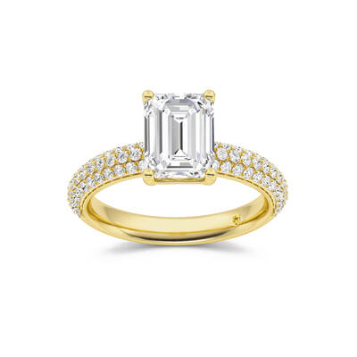 Delos Triple Row Pavé Set Emerald Cut Lab Grown Diamond Engagement Ring | 14K Yellow Gold 4 1/4 CT. TW.