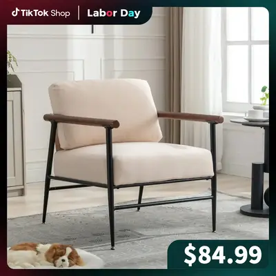 [Restock]Ebello Mid Century Modern Accent Chair, Fabric Lounge Chair with Steel Frame, Comfy Simple Upholstered Armchair for ...