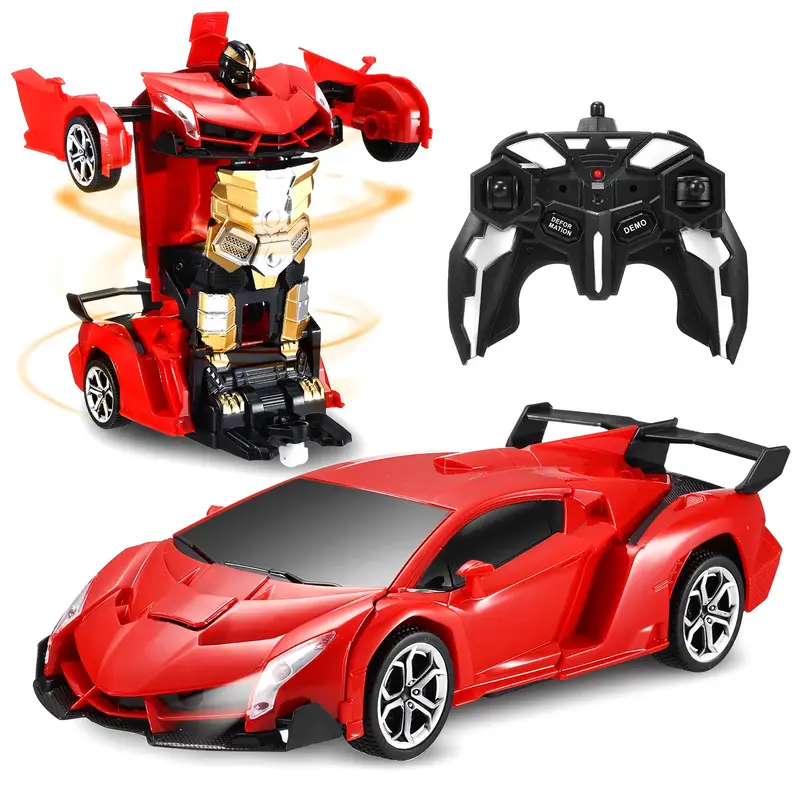 Transform Remote Control Car Robot Toy for Kids, 2.4GHz 1:18 Scale RC Car with Cool LED Lights, One-Button Transform, 360° R...
