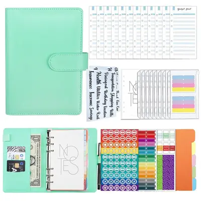 1 Set Budget Planners Journal Planner Notebook Kit, A6 Loose Leaf Journal Notebook with Cash Envelopes & Expense Sheets, Refi...