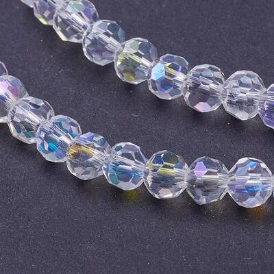 Faceted(32 Facets) Round AB Color Electroplate Glass Beads Strands