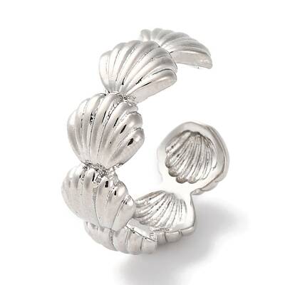 Rack Plating Shell Shape Brass Open Cuff Rings for Women