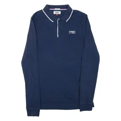 TOMMY JEANS Slim Fit Mens Polo Shirt Blue Long Sleeve L