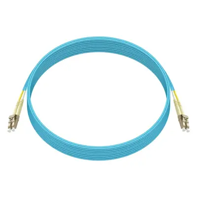 41698 Monoprice MM OM4 Fiber Optic Cable LC-LC UL 2mm 50/125 OFNR Duplex Aqua 7m