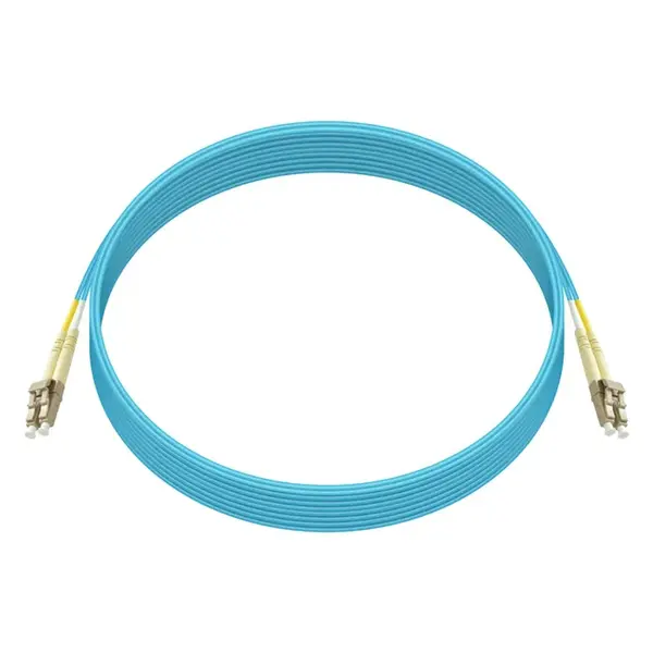 41698 Monoprice MM OM4 Fiber Optic Cable LC-LC UL 2mm 50/125 OFNR Duplex Aqua 7m