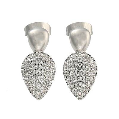 Teardrop Brass Pave Cubic Zirconia Dangle Stud Earrings for Women