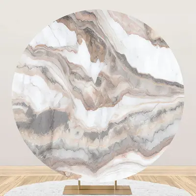 Brown Marble Texture Simple Round Birthday Backdrop - Aperturee