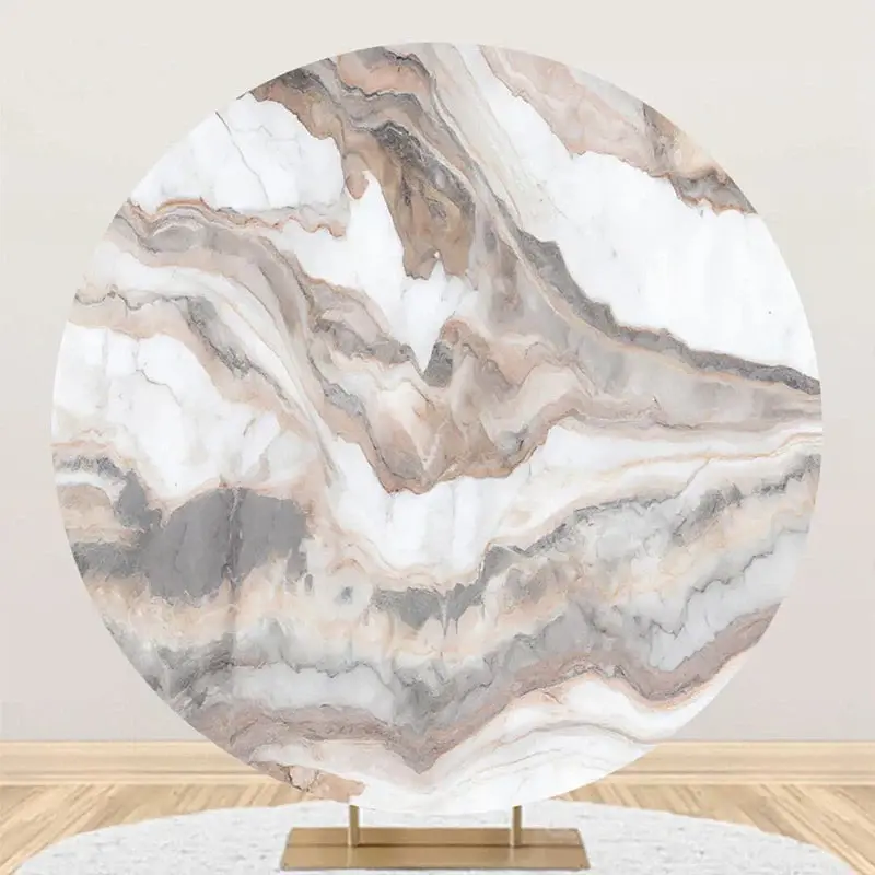 Brown Marble Texture Simple Round Birthday Backdrop - Aperturee