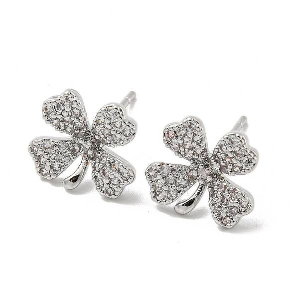 Brass with Clear Cubic Zirconia Stud Earrings