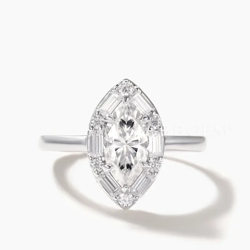 1 Carat Vintage Marquise Diamond Engagement Ring with Moissanite IGI Certified Lab Diamond Ring