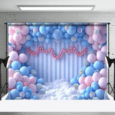 Blue Pink Balloon Stripe Wall Photography Backdrop - Aperturee