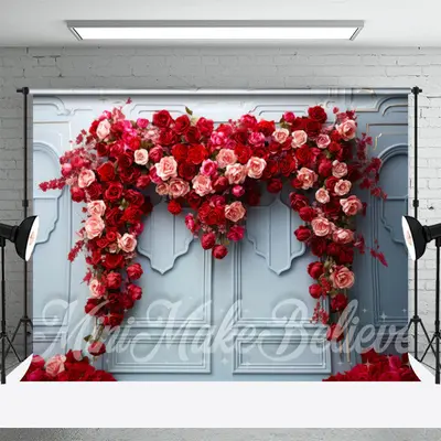 Red And Pink Rose Blue Light Luxury Wall Backdrop - Aperturee
