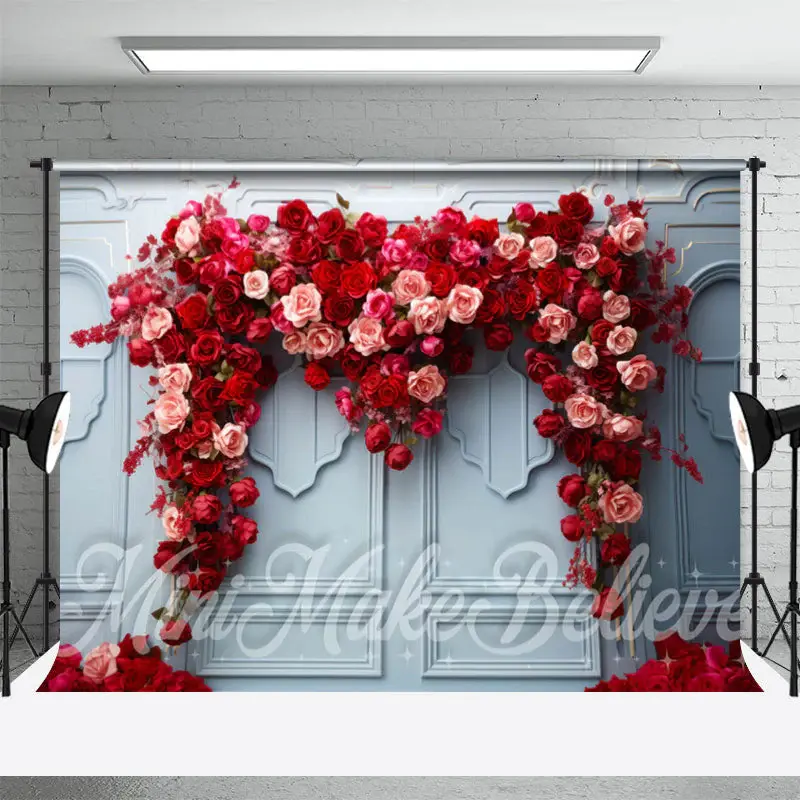 Red And Pink Rose Blue Light Luxury Wall Backdrop - Aperturee