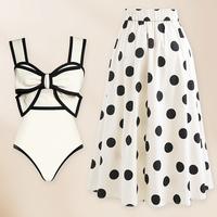 Tummy Control Retro Floral One-Piece Swimsuit for Women with Beach Wrap Skirt