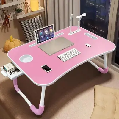 V-Portable Foldable Lap Desk with Storage Drawer & Cup Holder for Bed Couch Working and Reading - Laptop Bed Desk